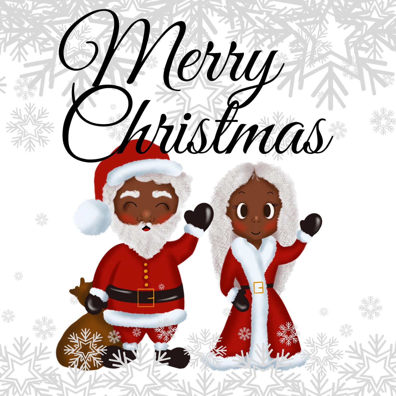 Black Santa & Mrs Claus Snowflake Christmas Card